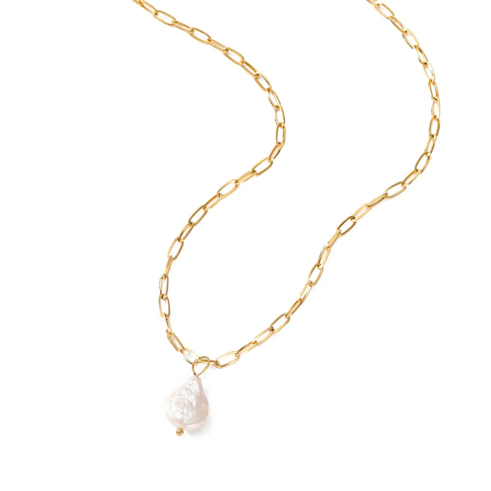 Rectangle Link Chain Pearl Necklace - Divine Beauty Care