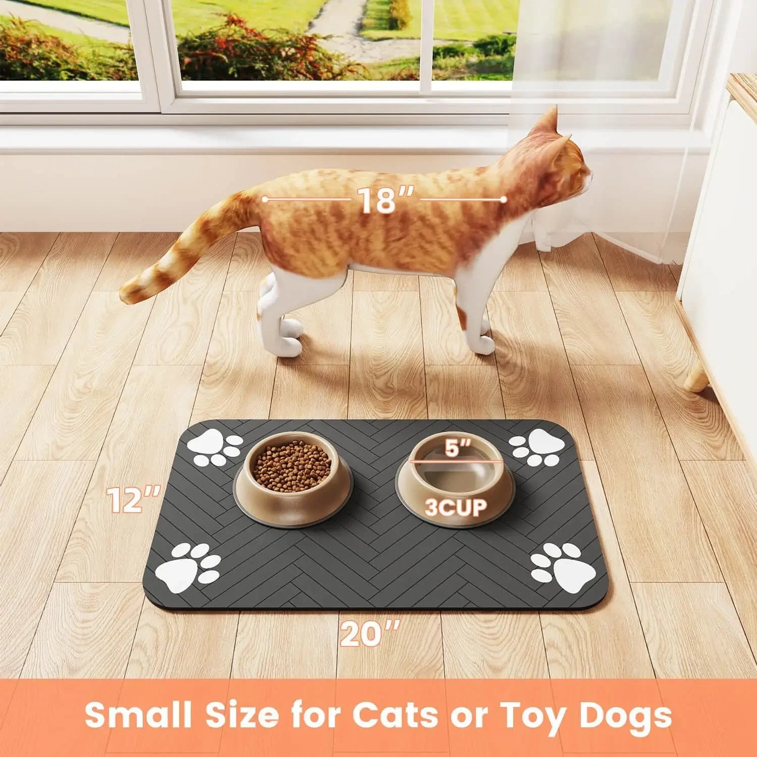 Pet Feeding Mat, Waterproof Placemat for Dog & Cat Food & Water Bowls, Quick-Dry Rubber Backing - Divine Beauty Care