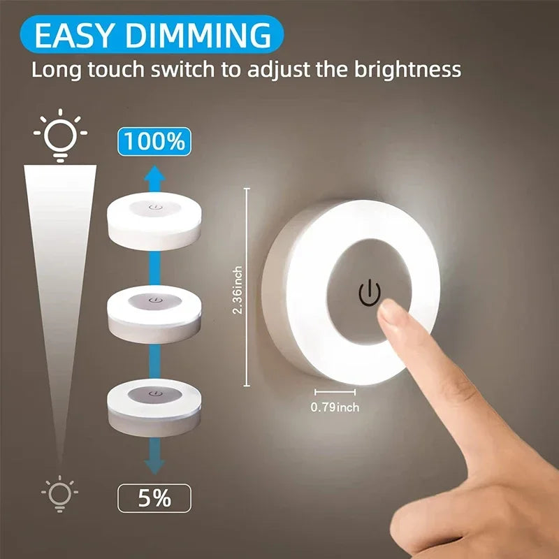 Mini LED Touch Sensor Night Lights USB Rechargeable Kitchen Bedroom Magnetic Base Wall Light Round Portable Dimming Night Lamp - Divine Beauty Care