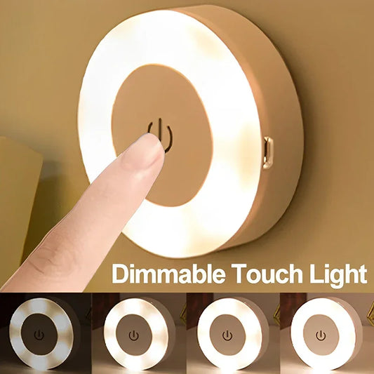 Mini LED Touch Sensor Night Lights USB Rechargeable Kitchen Bedroom Magnetic Base Wall Light Round Portable Dimming Night Lamp - Divine Beauty Care