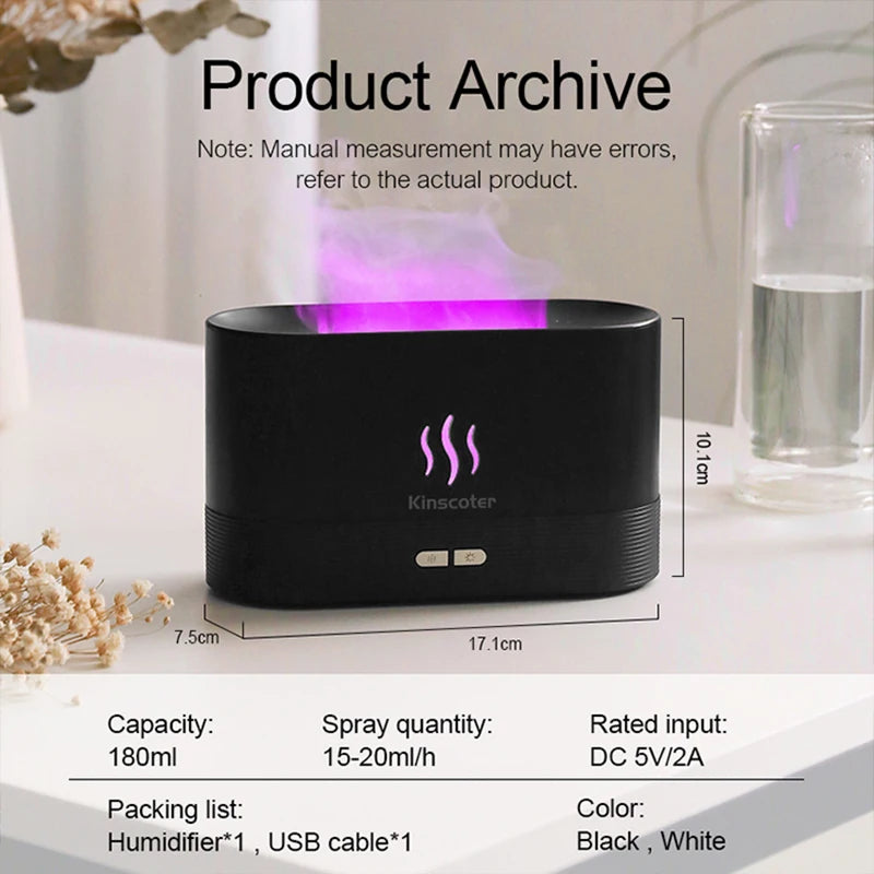 Kinscoter Aroma Diffuser Air Humidifier Ultrasonic Cool Mist Maker Fogger Led Essential Oil Flame Lamp Difusor - Divine Beauty Care
