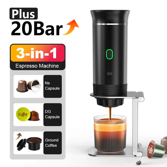 Wireless Electric Portable Espresso Coffee Machine for Car & Home Camping Coffee Maker 3-in-1 Capsule Powder Travel Coffee Maker - Divine Beauty Care