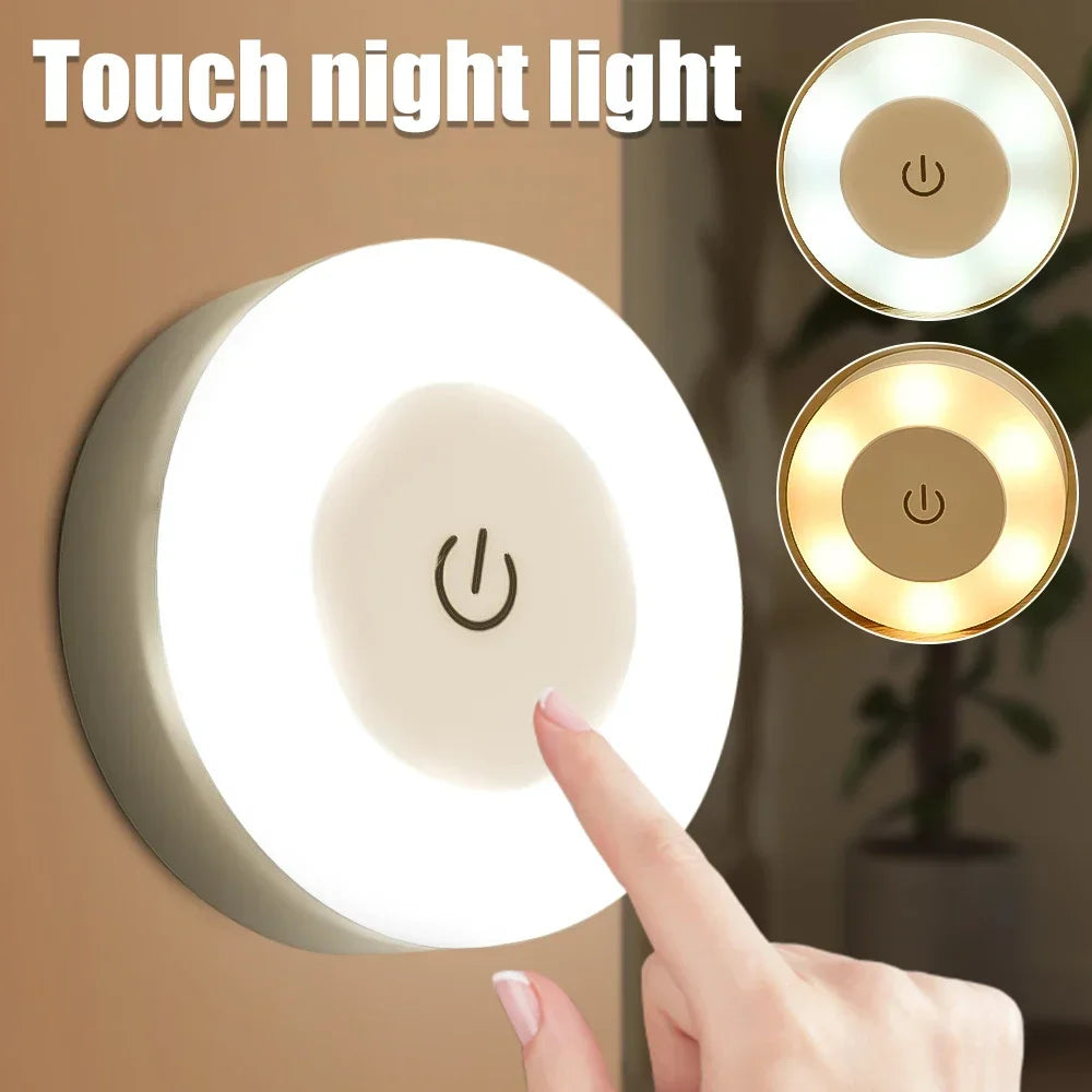 Mini LED Touch Sensor Night Lights USB Rechargeable Kitchen Bedroom Magnetic Base Wall Light Round Portable Dimming Night Lamp - Divine Beauty Care