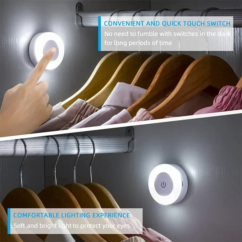 Mini LED Touch Sensor Night Lights USB Rechargeable Kitchen Bedroom Magnetic Base Wall Light Round Portable Dimming Night Lamp - Divine Beauty Care