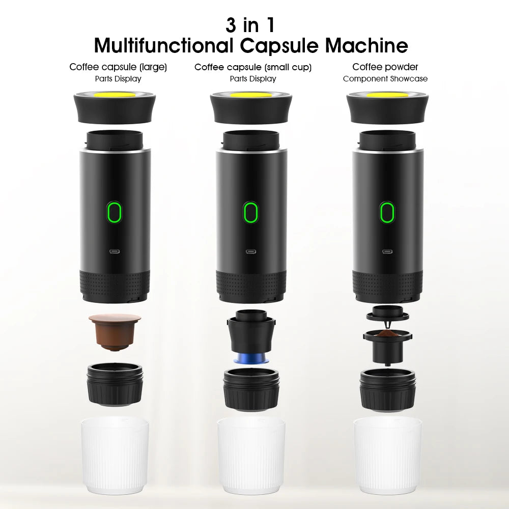Wireless Electric Portable Espresso Coffee Machine for Car & Home Camping Coffee Maker 3-in-1 Capsule Powder Travel Coffee Maker - Divine Beauty Care
