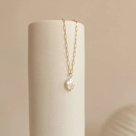 Rectangle Link Chain Pearl Necklace - Divine Beauty Care
