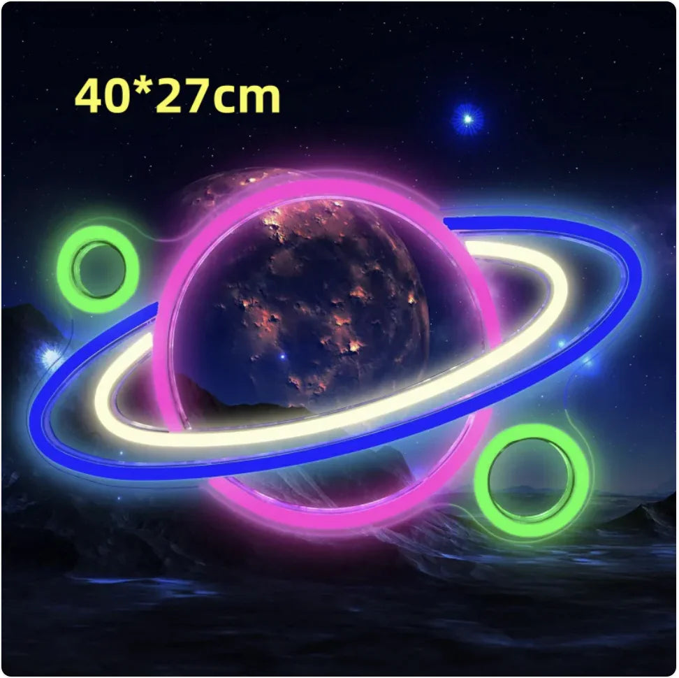 LED Neon Light Spaceman & Planet Wall Decor - Divine Beauty Care
