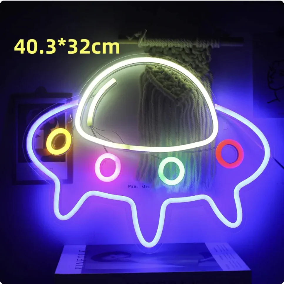 LED Neon Light Spaceman & Planet Wall Decor - Divine Beauty Care