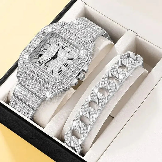 2Pcs Set Diamond Women Watches - Divine Beauty Care